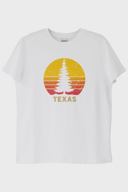 TEXAS Doğa Temalı Gün Batımı Tasarımlı Beyaz Tişört