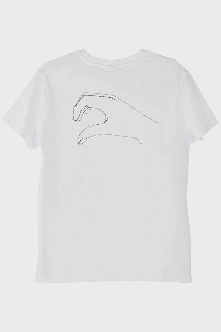 Sağ El Kalp Desenli Nakış Tişört - Sevgililer Günü Çift Tişörtleri