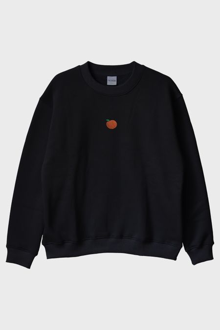 Şeftali Desenli Nakış Bisiklet Yaka Sweatshirt