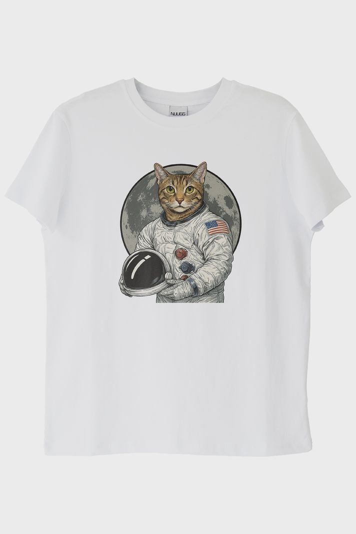 Astronot Kedi Beyaz Tişört