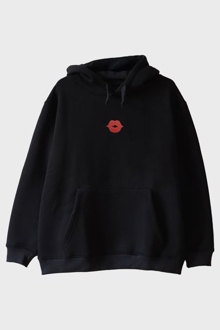 Dudak Desenli Nakış Hoodie - Sevgililer Günü Çift Tişörtleri