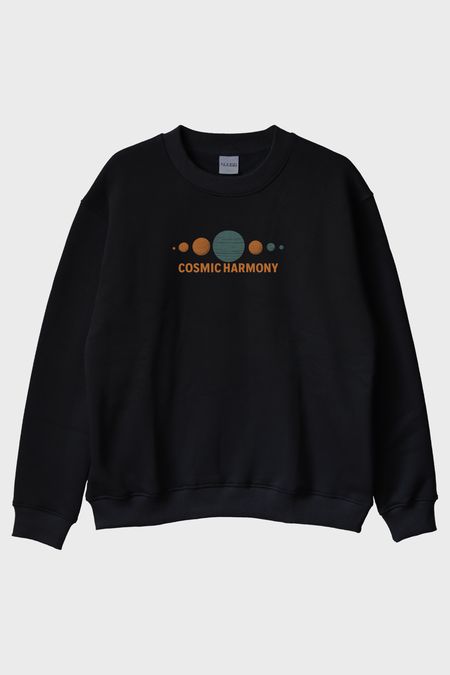 Cosmic Harmony Siyah Bisiklet Yaka Sweatshirt