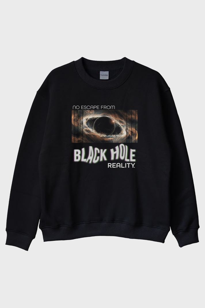 Kara Delik Gerçekliği Siyah Bisiklet Yaka Sweatshirt