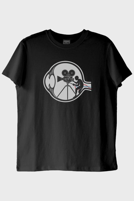 Eski Film Kamerası Baskılı Tasarım Siyah Tişört