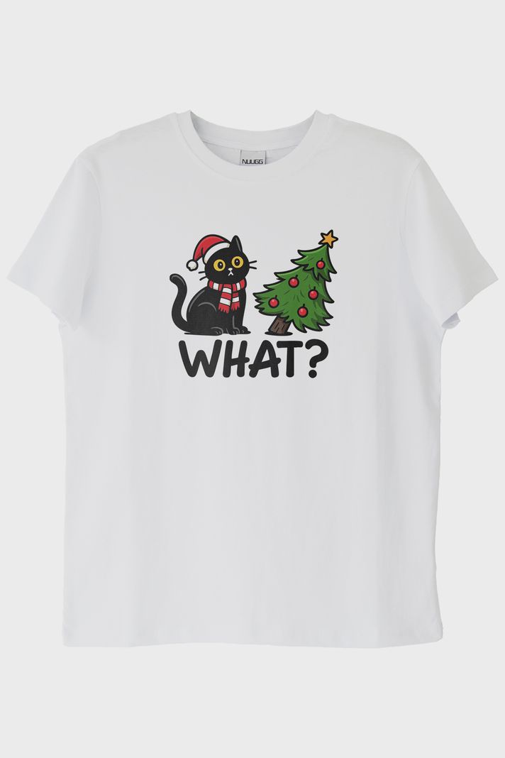 Noel Kedisi Beyaz Tişört