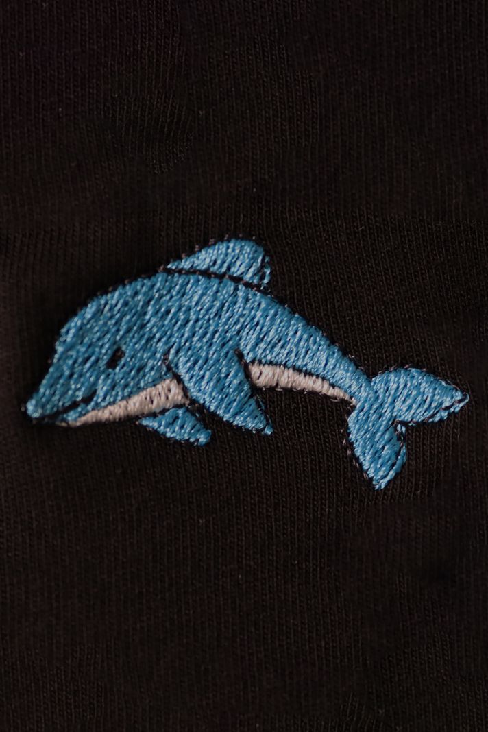 Yunus Balığı Desenli Siyah Hoodie