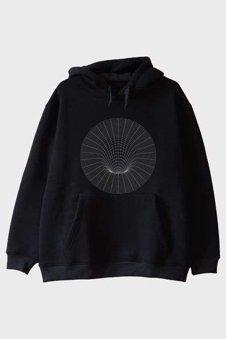 Wormholecircle Baskılı Modern Bilim ve Teknoloji Siyah Hoodieü