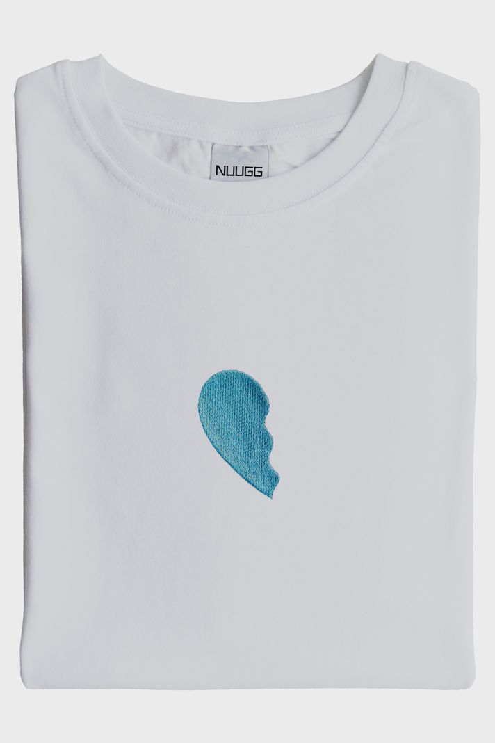 Mavi Yarım Kalp Desenli Tişört - Sevgililer Günü Hediyesi