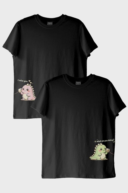 Tatlı Dinozor Çift Siyah Tişörtleri