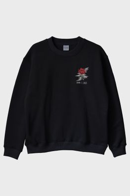 Umut Çiçeği Baskılı Siyah Bisiklet Yaka Sweatshirt
