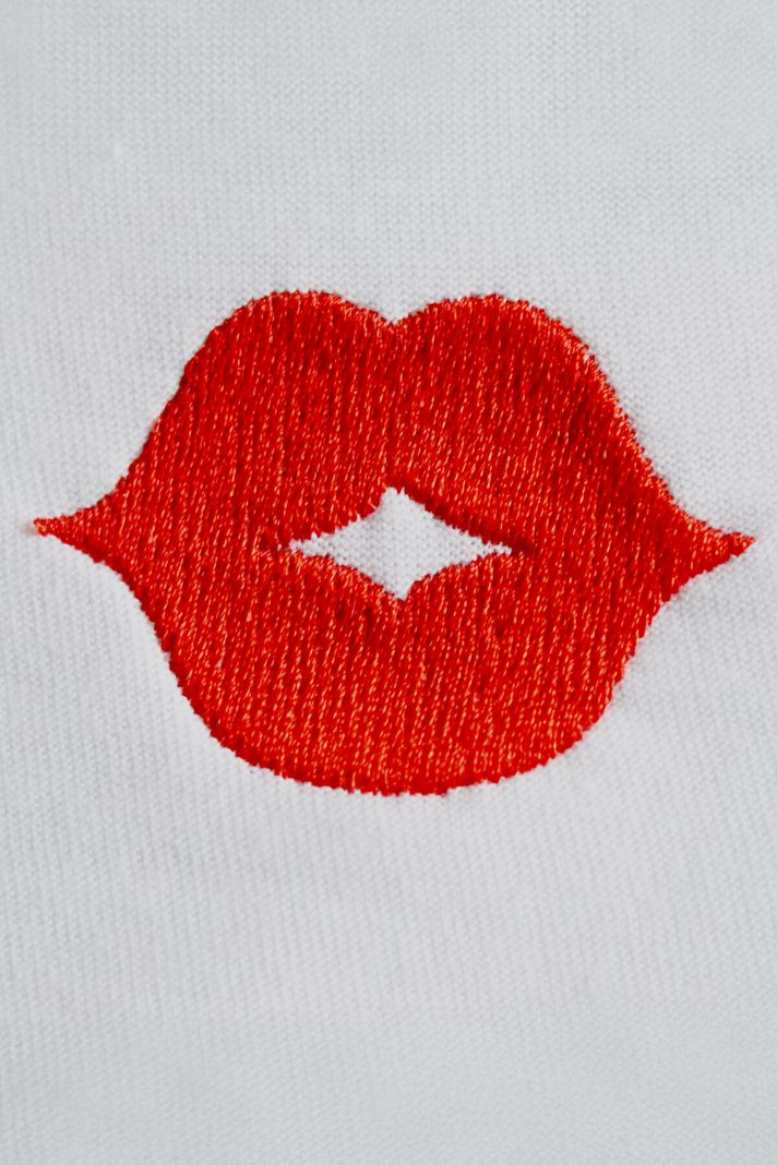 Dudak ve Bıyık Desenli Çift Kombin Tişört