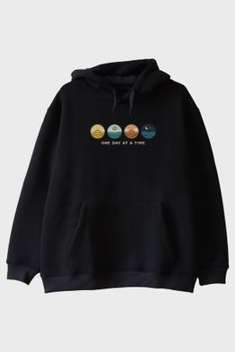 One Day at a Time Siyah Hoodie