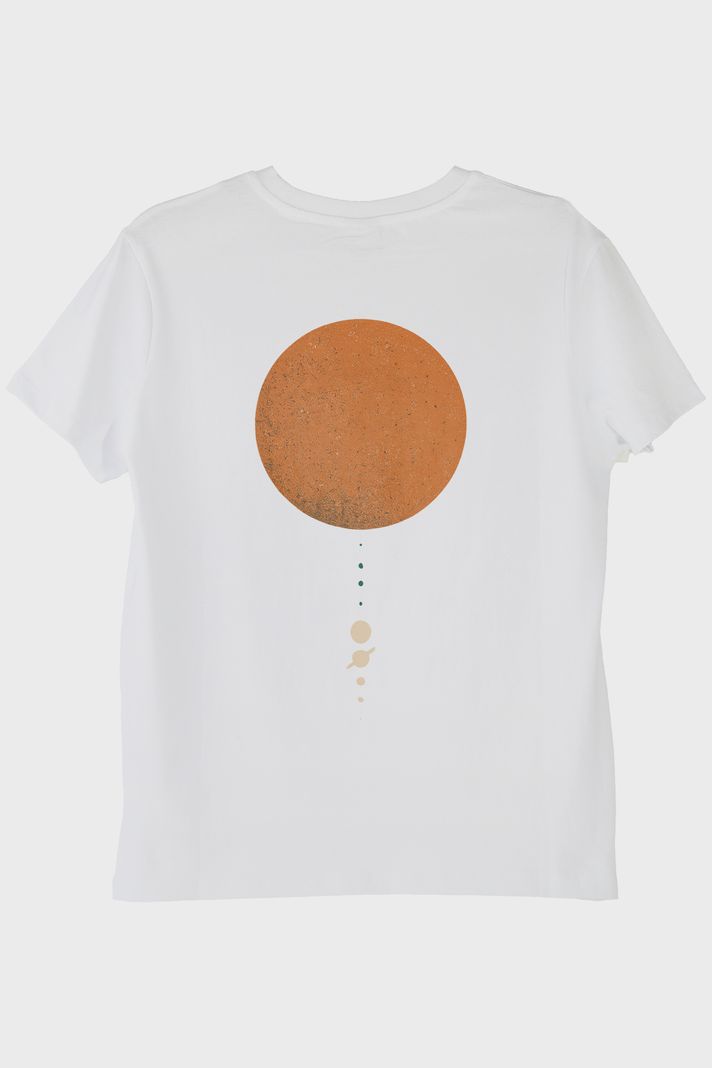 Minimalist Güneş Sistemi Tasarımlı Bilim Beyaz Tişörtü