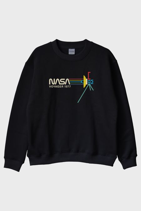 Retro NASA Voyager 1977 Vintage Uzay Siyah Bisiklet Yaka Sweatshirtü