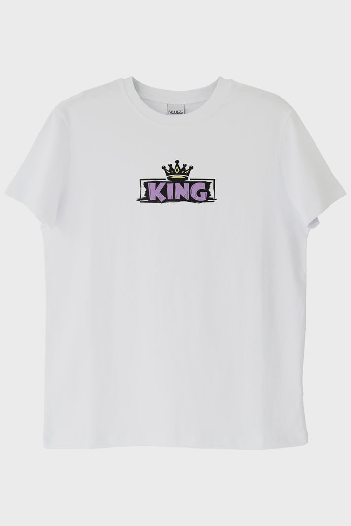 King Yazılı Beyaz Tişört