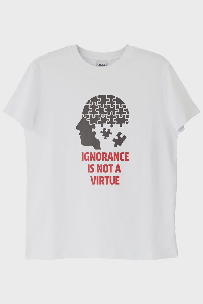 Ignorance Is Not A Virtue Baskılı Puzzle Beyaz Tişört