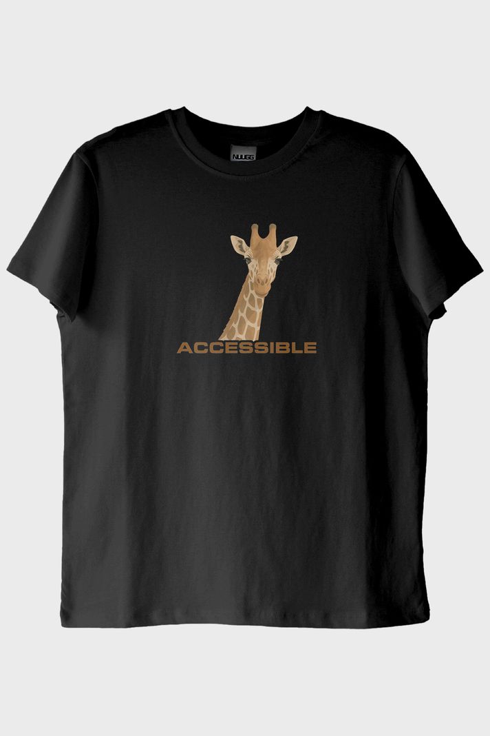 Accessible Zürafa İllüstrasyonlu Baskılı Siyah Tişört