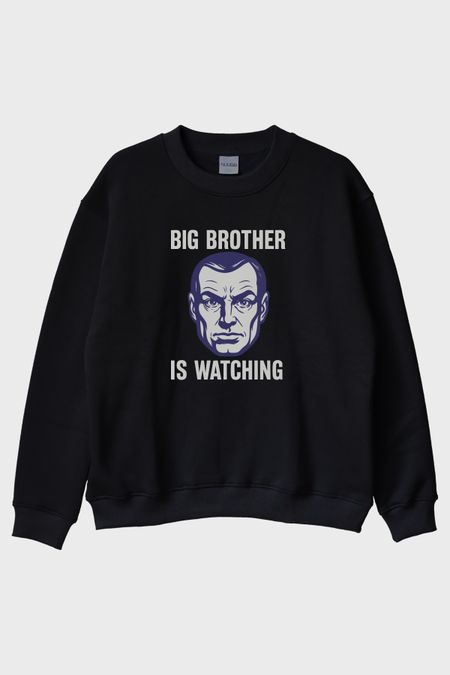 Big Brother is Watching Baskılı Distopik Siyah Bisiklet Yaka Sweatshirt
