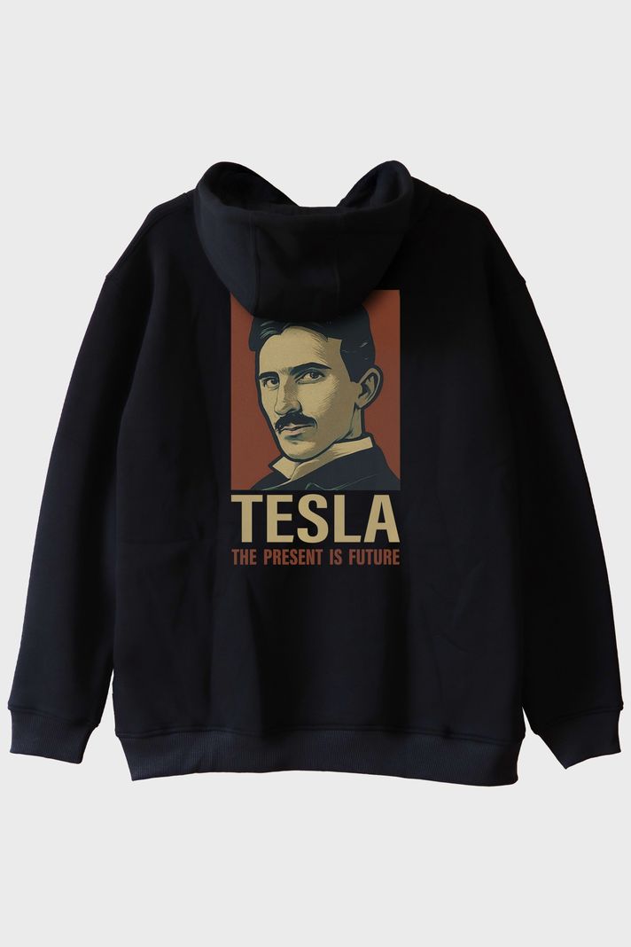Tesla Slogan Siyah Hoodie