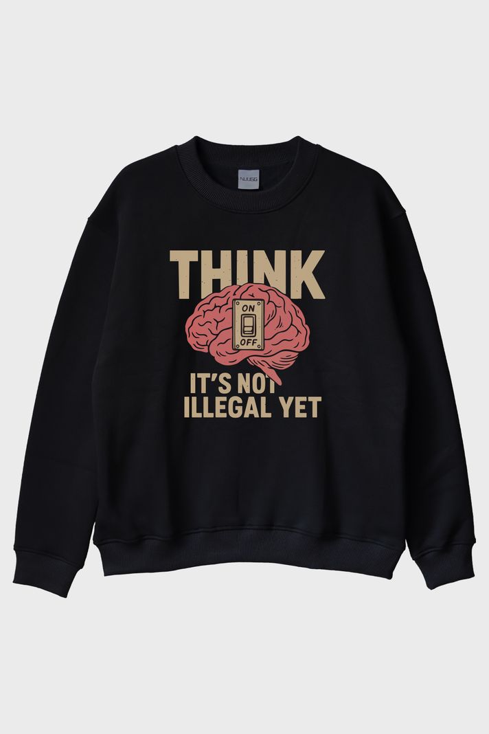 Düşünce Özgürlüğü Mizahi Mesajlı Siyah Bisiklet Yaka Sweatshirt