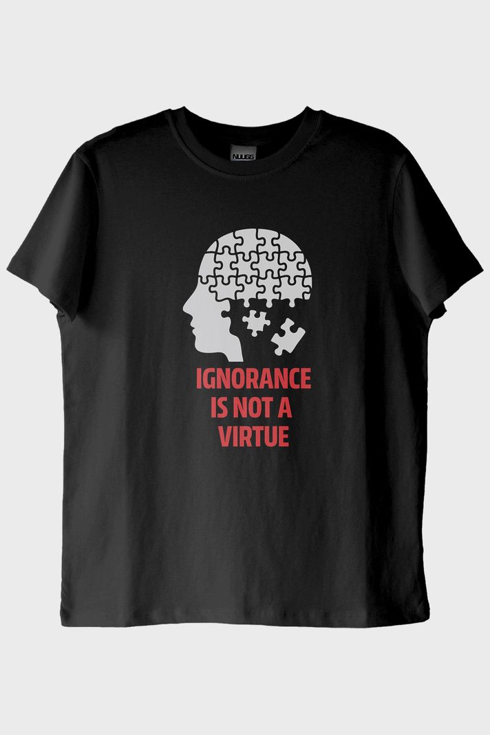 Ignorance Is Not A Virtue Baskılı Puzzle Siyah Tişört