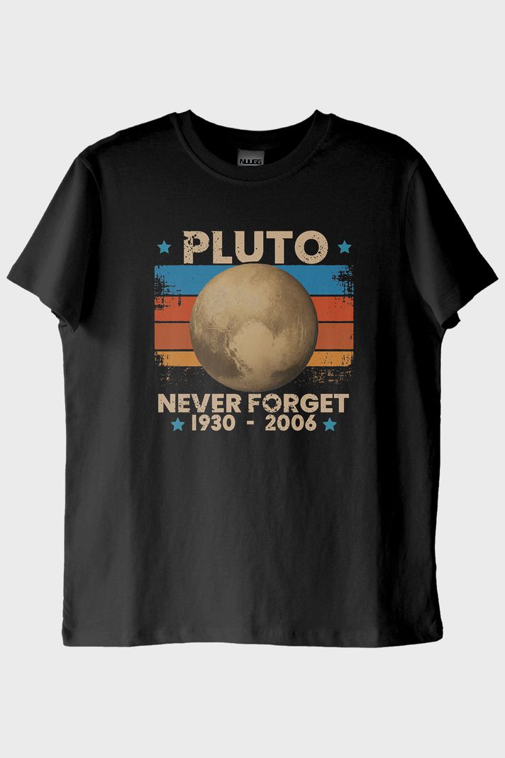 Pluto 'Never Forget' Vintage Baskılı Siyah Tişört