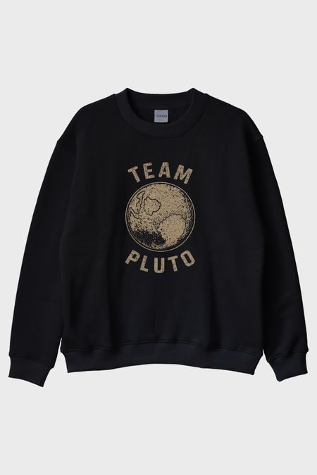 Team Pluto Baskılı Uzay Temalı Siyah Bisiklet Yaka Sweatshirt