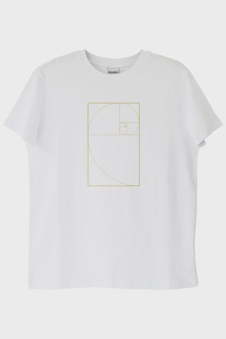 Altın Oran Spiralli Tasarım Baskılı Beyaz Tişört