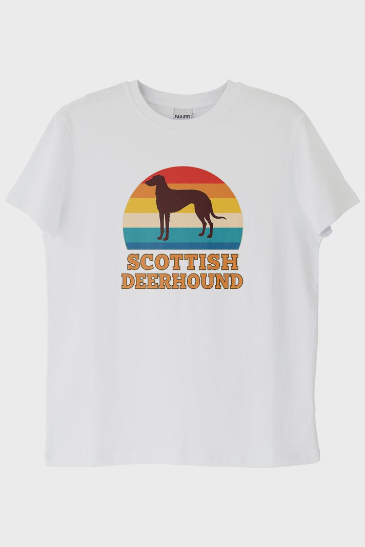 Scottish Deerhound Baskılı Retro Beyaz Tişört