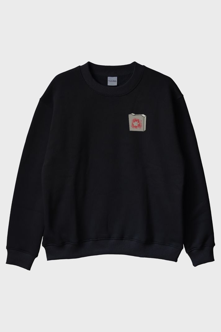 Kırmızı İz Siyah Bisiklet Yaka Sweatshirt