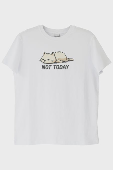Yorgun Kedi Mizahi Not Today Beyaz Tişört