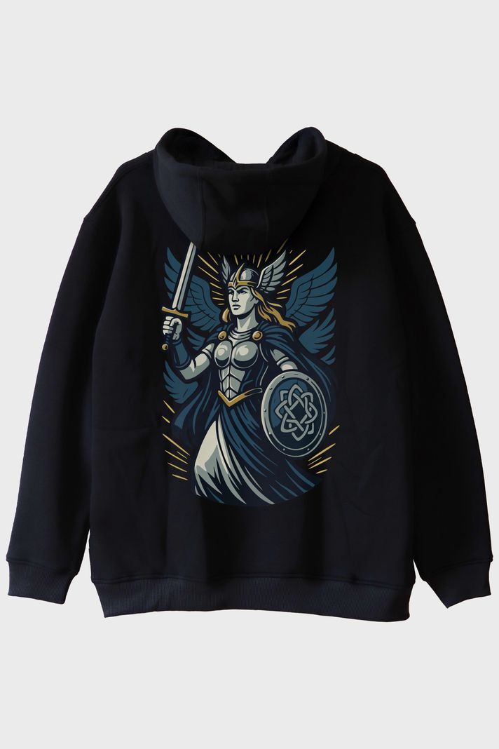 Valkyrie Figürlü Siyah Hoodie