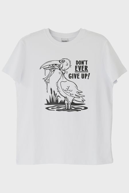 Don't Ever Give Up Baskılı Motivasyon Beyaz Tişört