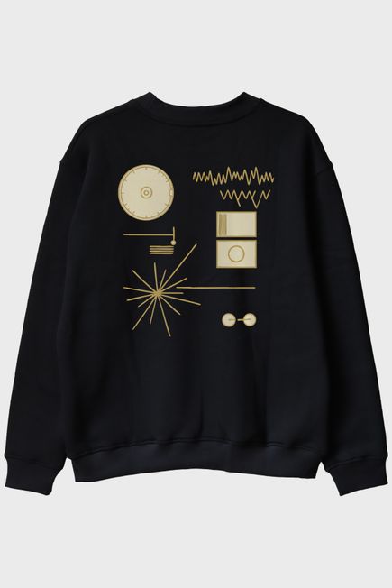 Golden Record Uzay Temalı Minimalist Bilim Siyah Bisiklet Yaka Sweatshirt