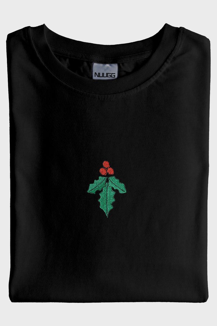 Çobanpüskülü Desenli Siyah Tişört