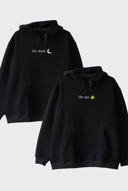 Ay ve Gunes Siyah Hoodie Seti
