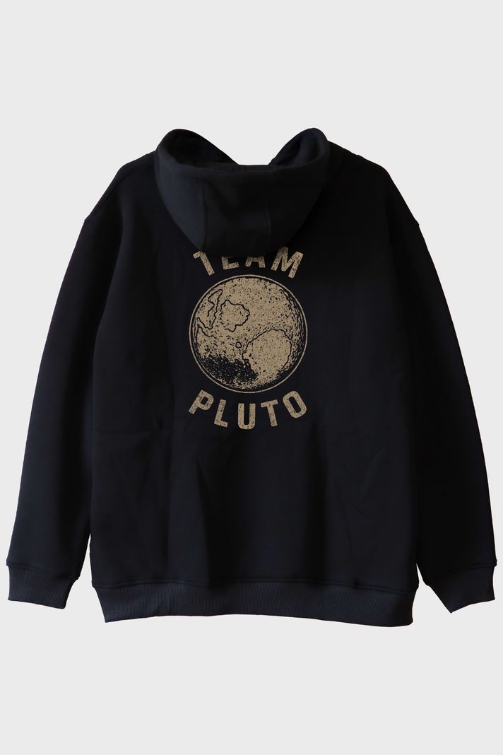 Team Pluto Baskılı Uzay Temalı Siyah Hoodie
