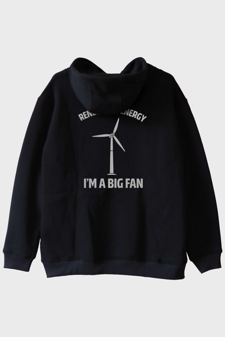 I'm a Big Fan Baskılı Yenilenebilir Enerji Temalı Siyah Hoodie