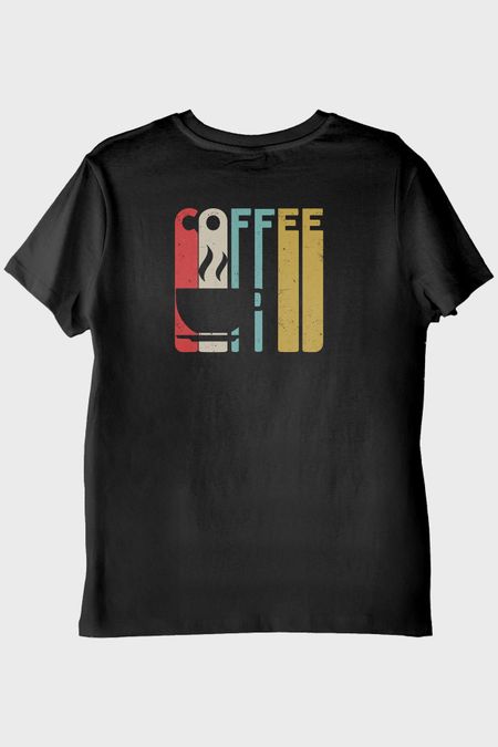 COFFEE Retro Vintage Tasarım Baskılı Siyah Tişört