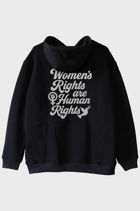 Women's Rights Baskılı Feminist Siyah Hoodie