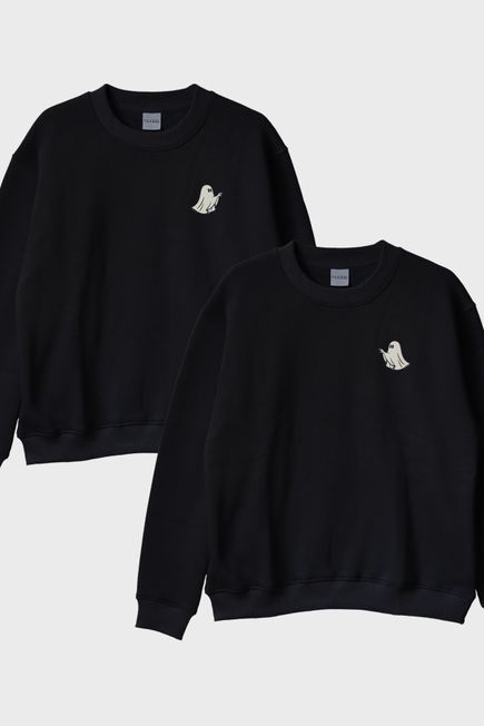 Hayalet Silüeti Siyah Bisiklet Yaka Sweatshirt