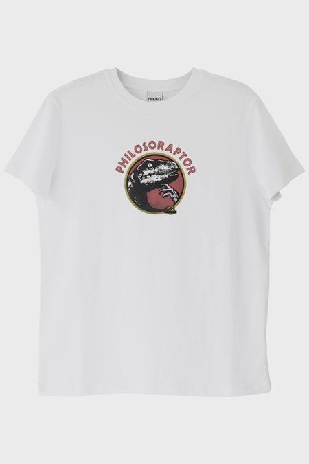 Philosoraptor Baskılı Retro Dinozor Tasarımlı Beyaz Tişört