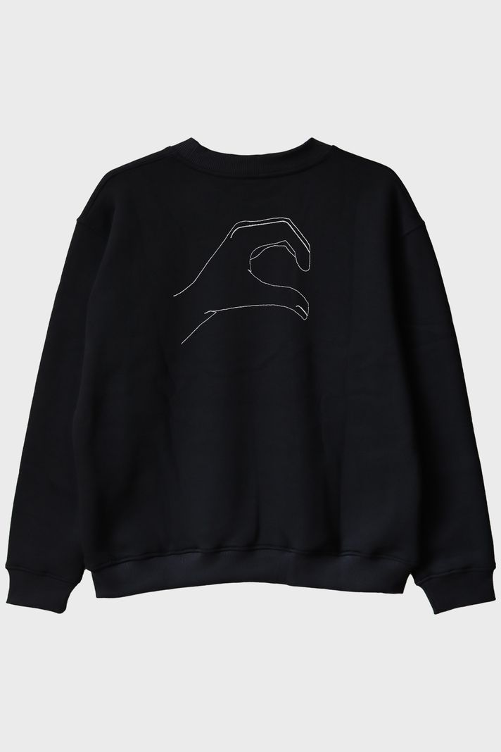Kalp Eller Desenli Çift Kombini Bisiklet Yaka Sweatshirt