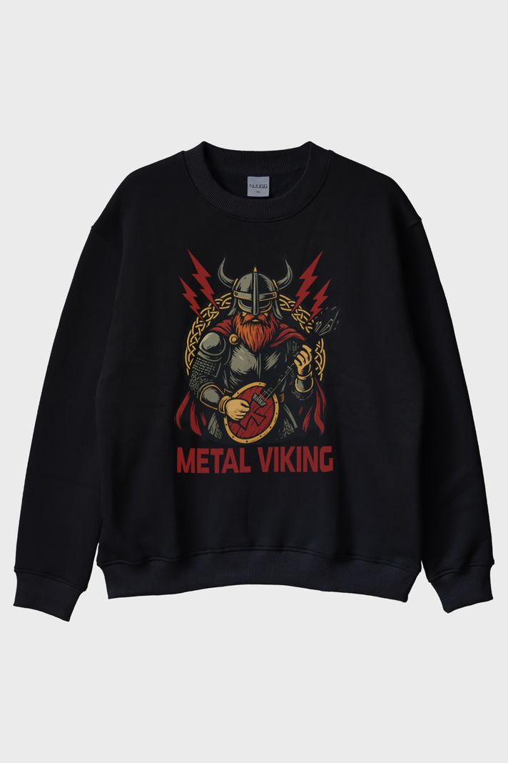 Metal Viking Siyah Bisiklet Yaka Sweatshirt