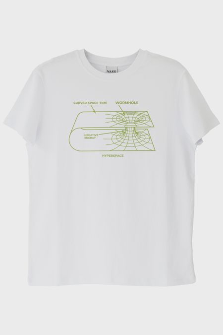 Curved Space-Time Baskılı Solucan Deliği Beyaz Tişört