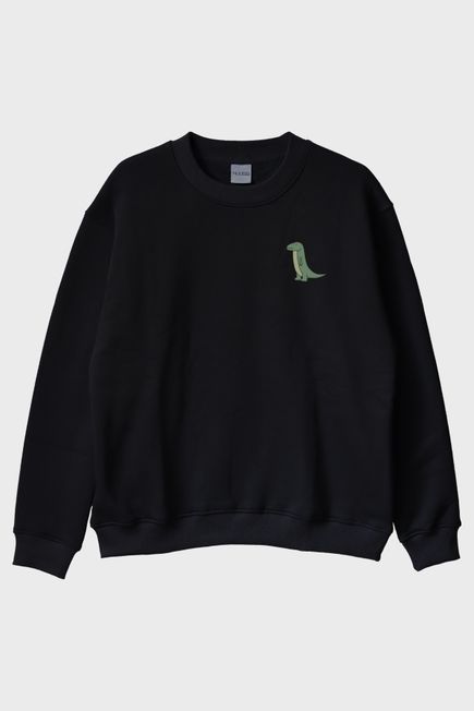 Kamado Ejderi Figürlü Siyah Bisiklet Yaka Sweatshirt