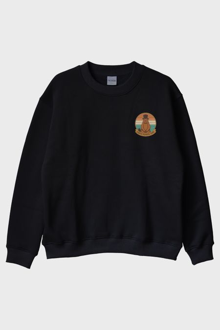 Groundhog Day Retro Baskılı Tasarım Siyah Bisiklet Yaka Sweatshirt