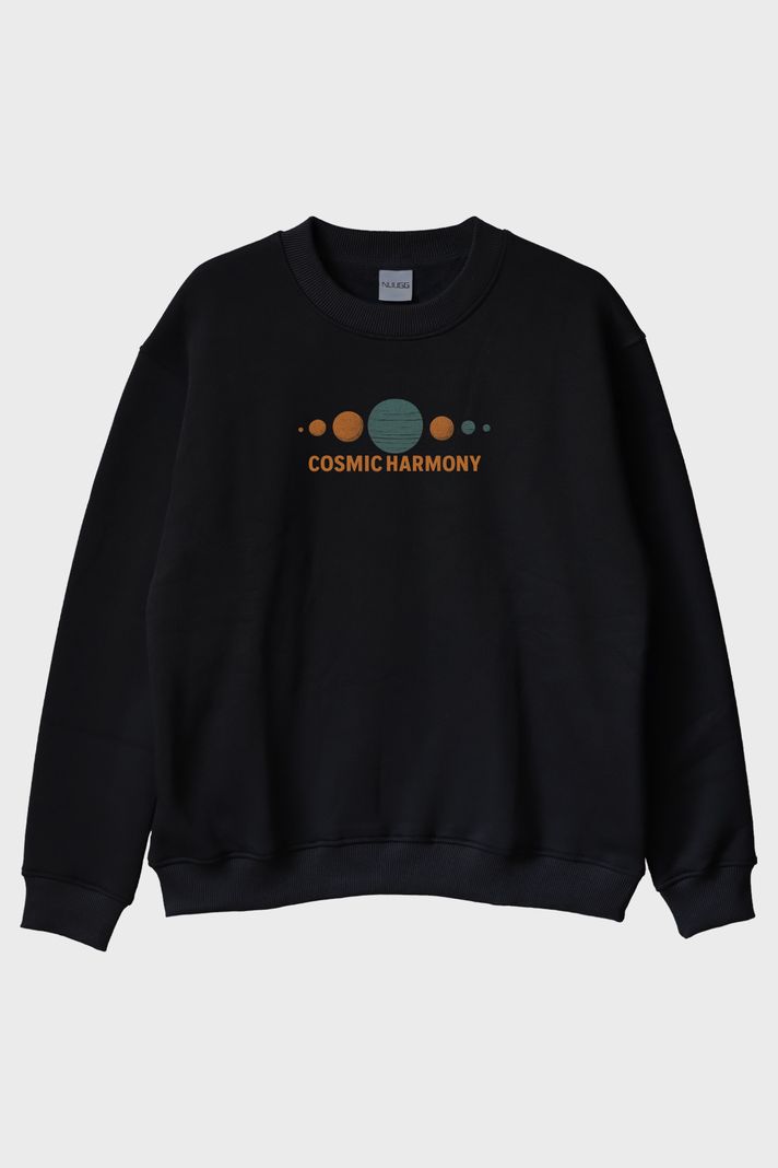Cosmic Harmony Siyah Bisiklet Yaka Sweatshirt