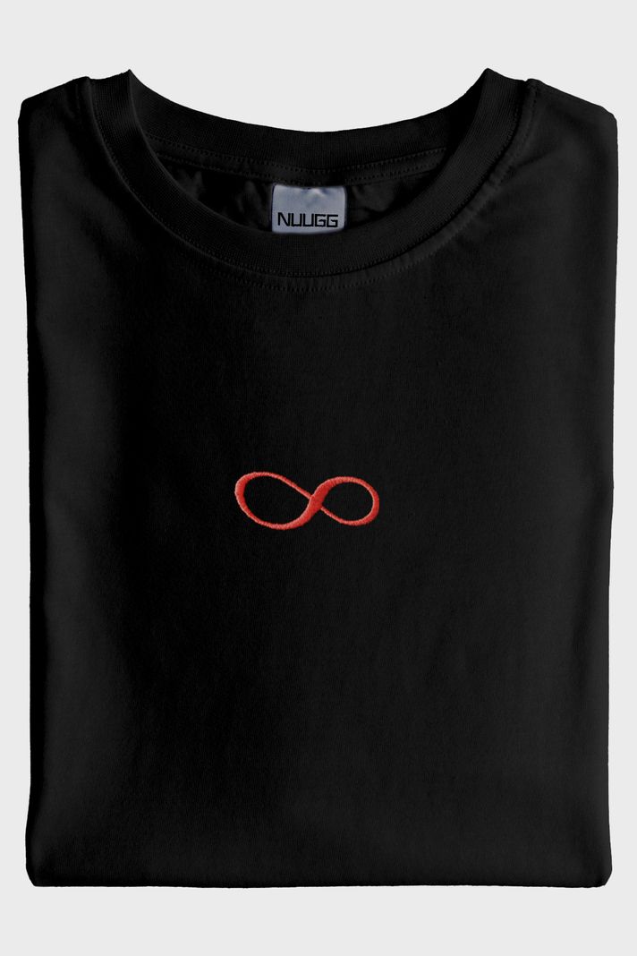 Sonsuzluk Desenli Nakış Siyah T-Shirt - Sevgililer Günü Hediyesi