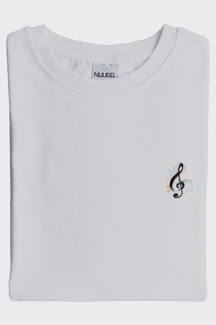 Siyah Sol Anahtarı Renkli Nakış Müzik T-Shirt